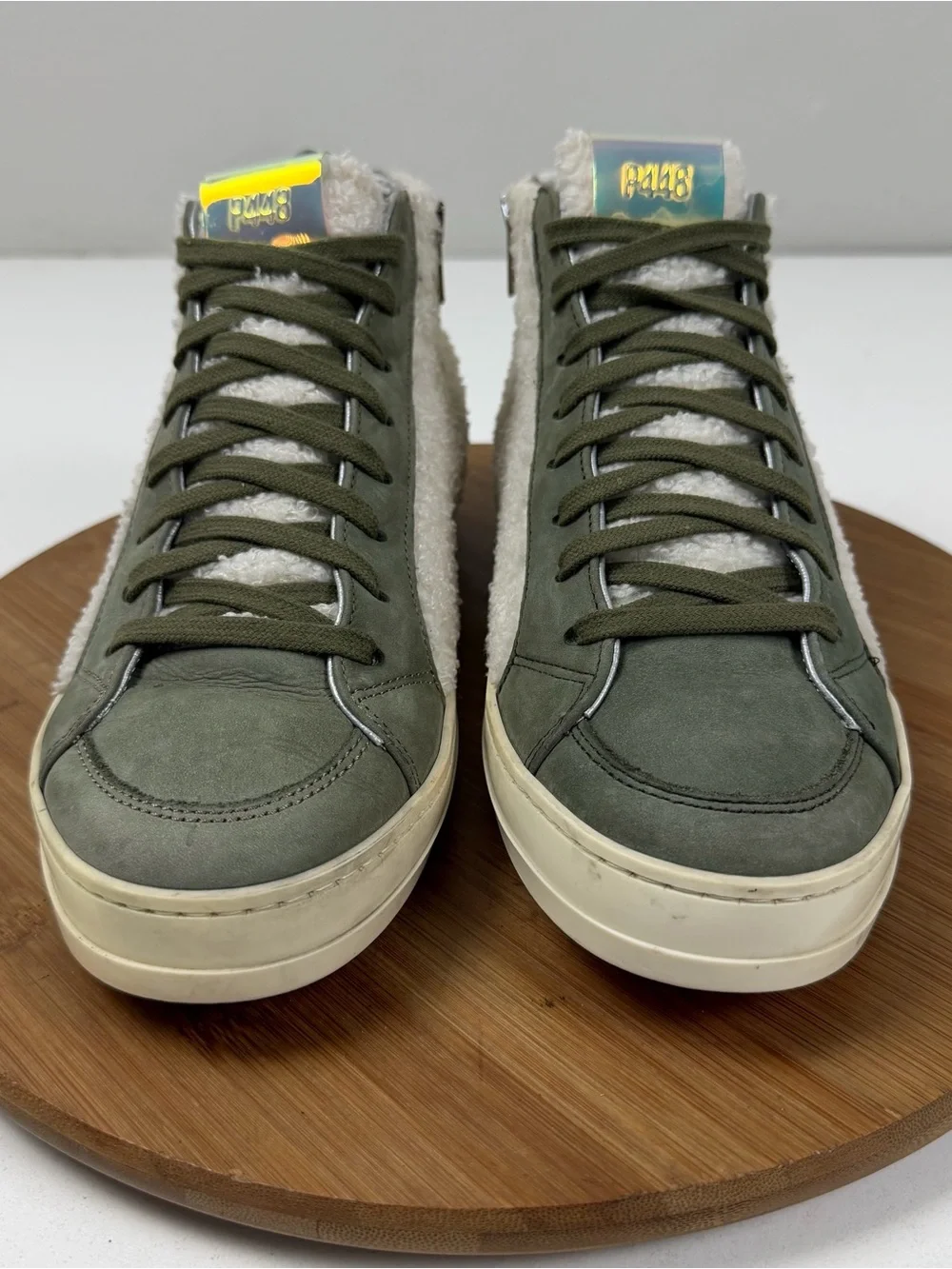 P448 Skate Wad High-Top Sneakers in Olive and Cream Sherpa